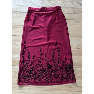 Vintage 90s Goth Fairy Burgundy Red Black Velvet Floral Midi Skirt Girls 12/14